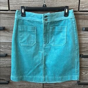 LOFT Teal Corduroy Mini Skirt with Front Patch Pockets